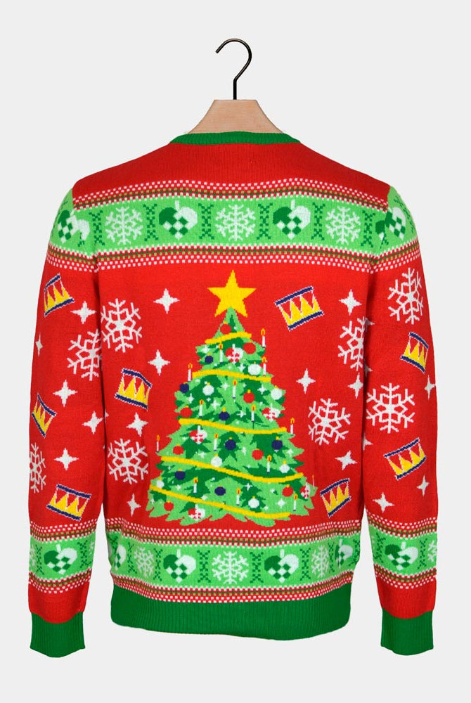 Camisola de Natal Vermelha com Luzes LED para Família Árvore de Natal Costas