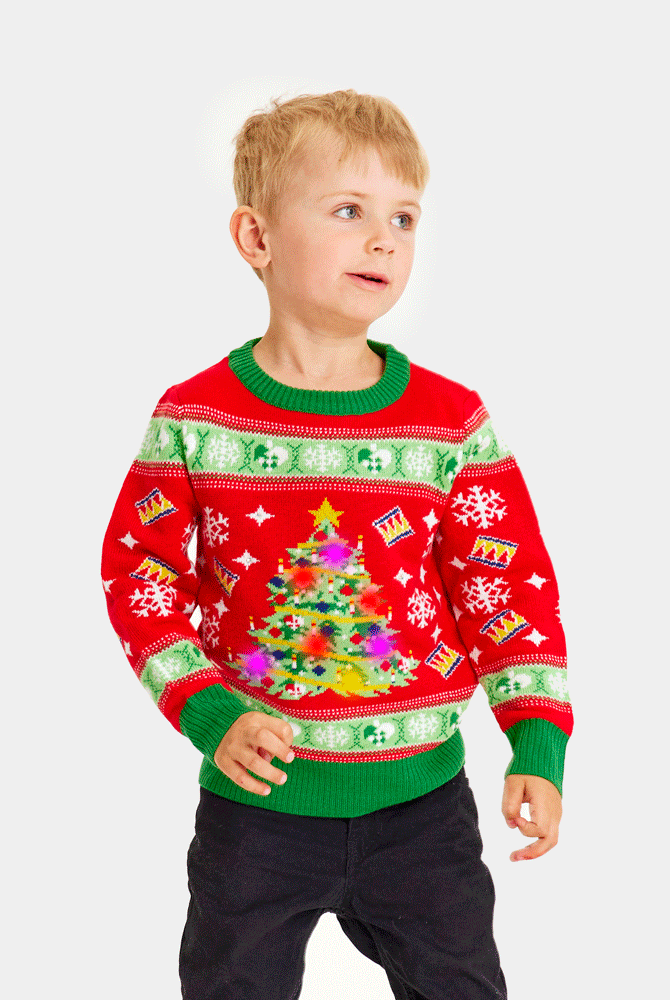 Camisola de Natal Vermelha com Luzes LED para Família Árvore de Natal Crianças