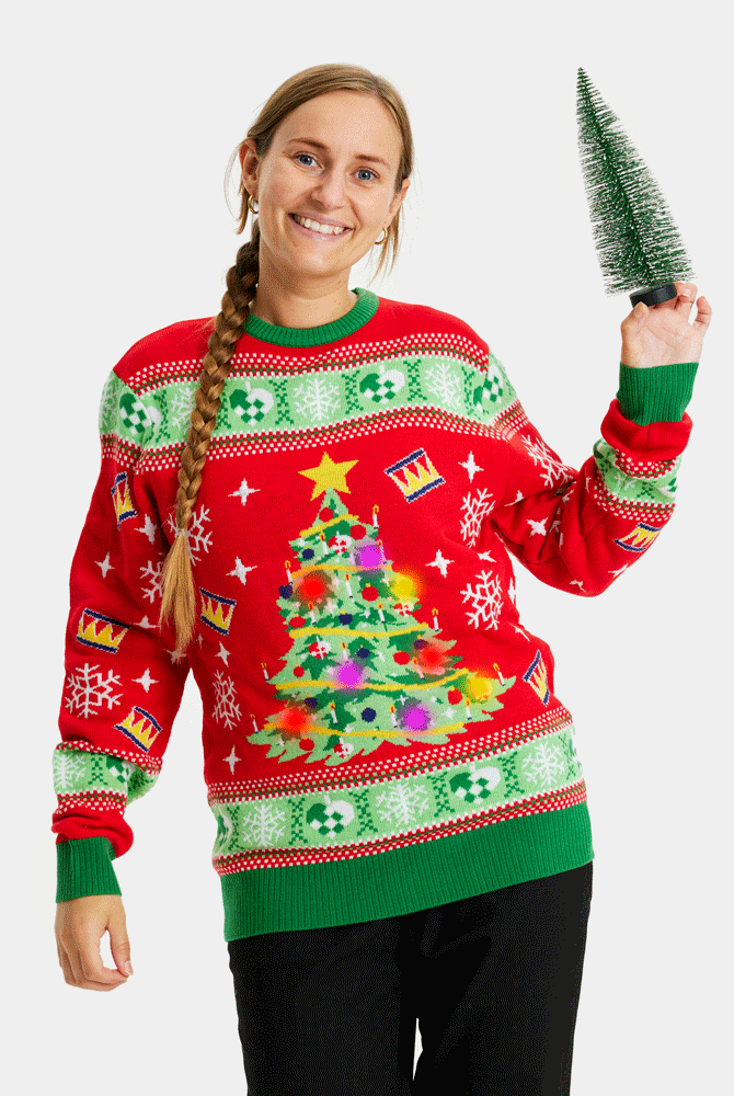 Camisola de Natal Vermelha com Luzes LED para Família Árvore de Natal Mulher