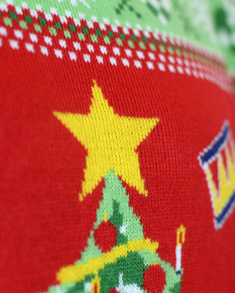 Camisola de Natal Vermelha com Luzes LED para Menina e Menino Árvore de Natal Detalhe