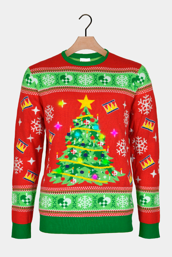 Camisola de Natal Vermelha com Luzes LED para Menina e Menino Árvore de Natal