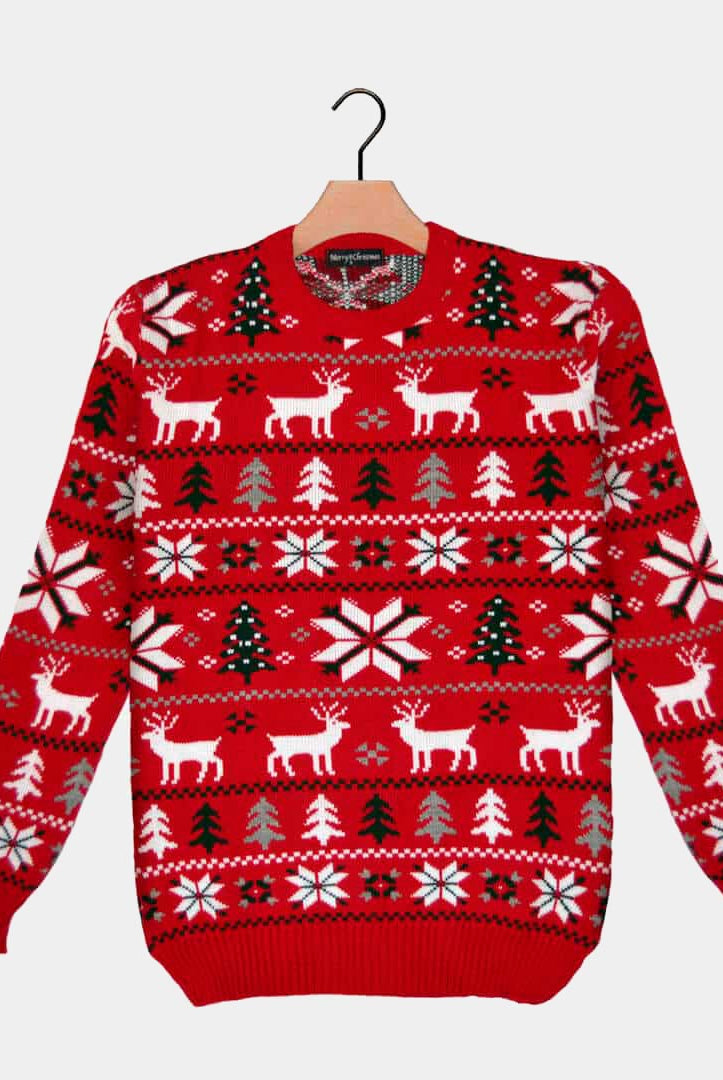 Camisola de Natal Vermelha com Renas, Árvores e Estrela Polar 2021