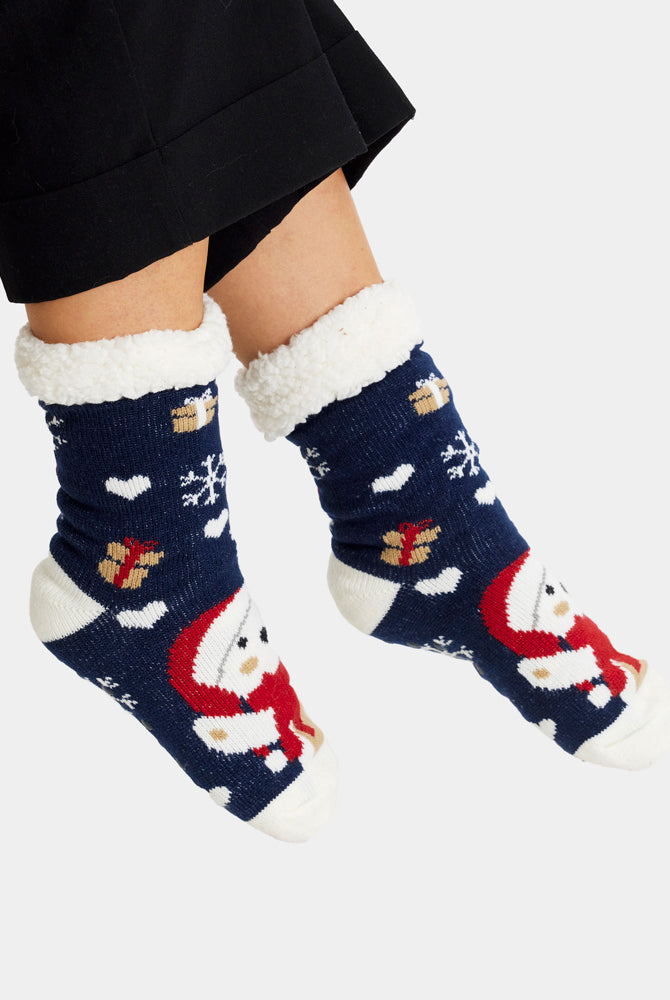 Meias de Natal Domésticos Azul com Urso Polar Mulher e Homem
