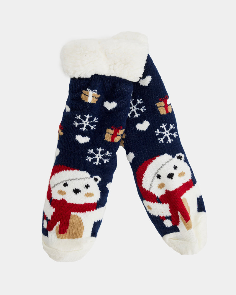 Meias de Natal Domésticos Azul com Urso Polar