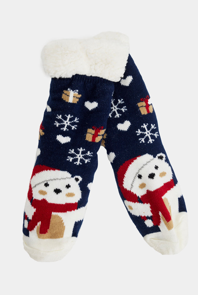 Meias de Natal Domésticos Azul com Urso Polar
