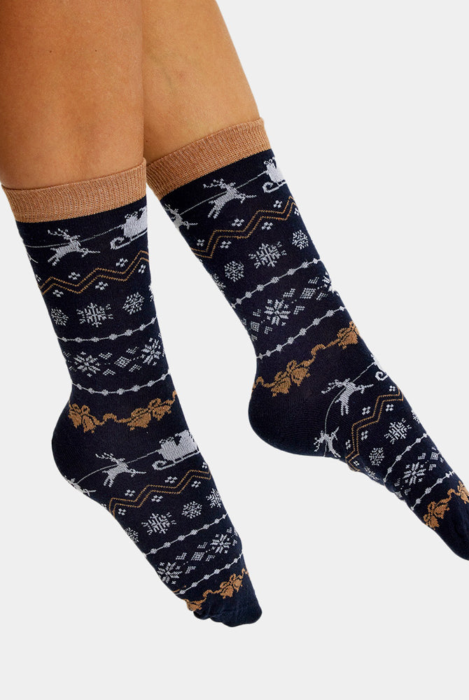 Meias de Natal Unisex Azuis com Renas e Neve Homem e Mulher