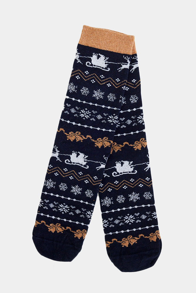 Meias de Natal Unisex Azuis com Renas e Neve