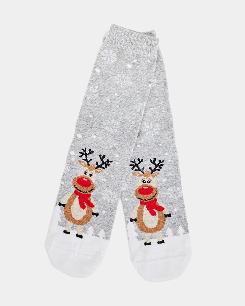 Meias de Natal Unisex Cinza com Renas Cute