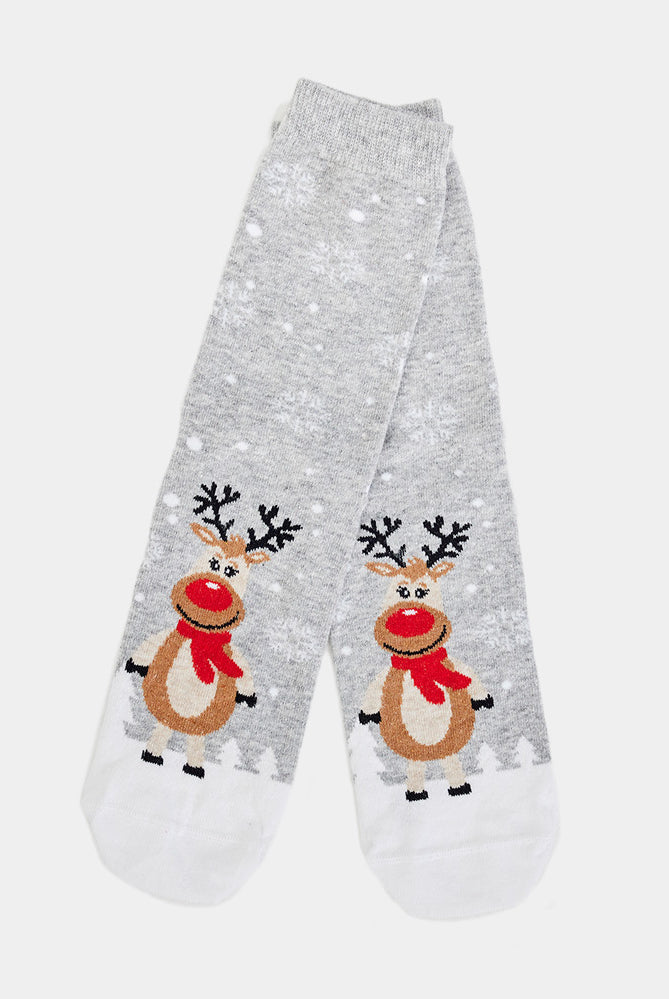 Meias de Natal Unisex Cinza com Renas Cute