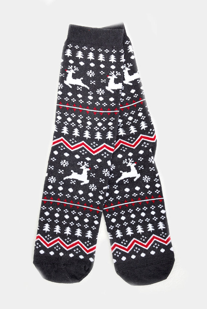Meias de Natal Unisex Cinzentas com Renas e Árvores