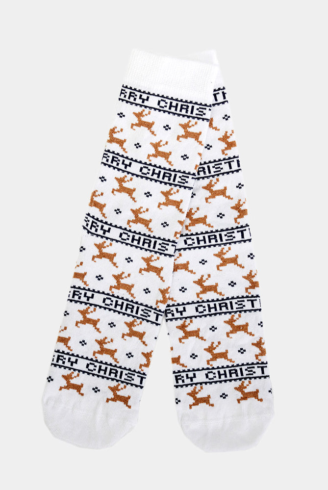 Meias de Natal Unisex Elegante Branca com Renas
