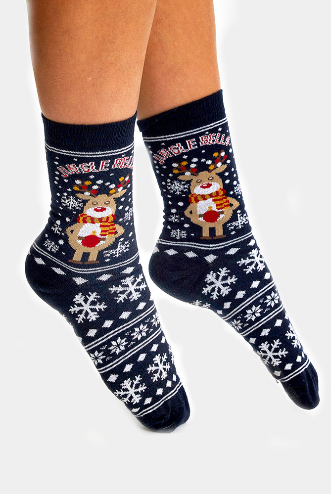 Meias de Natal Unisex com Rena e Neve Mulher e Homem