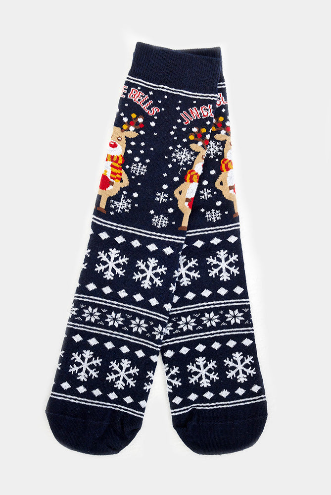 Meias de Natal Unisex com Rena e Neve