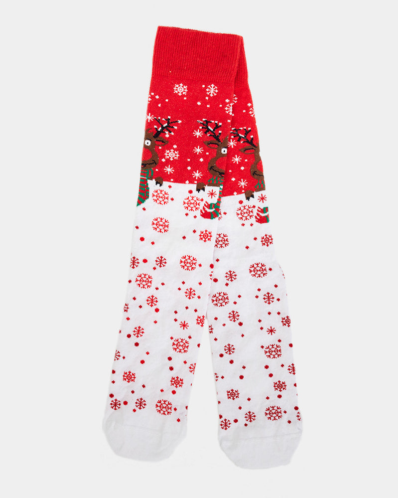 Meias de Natal Unisex Vermelha Rena com Cachecol