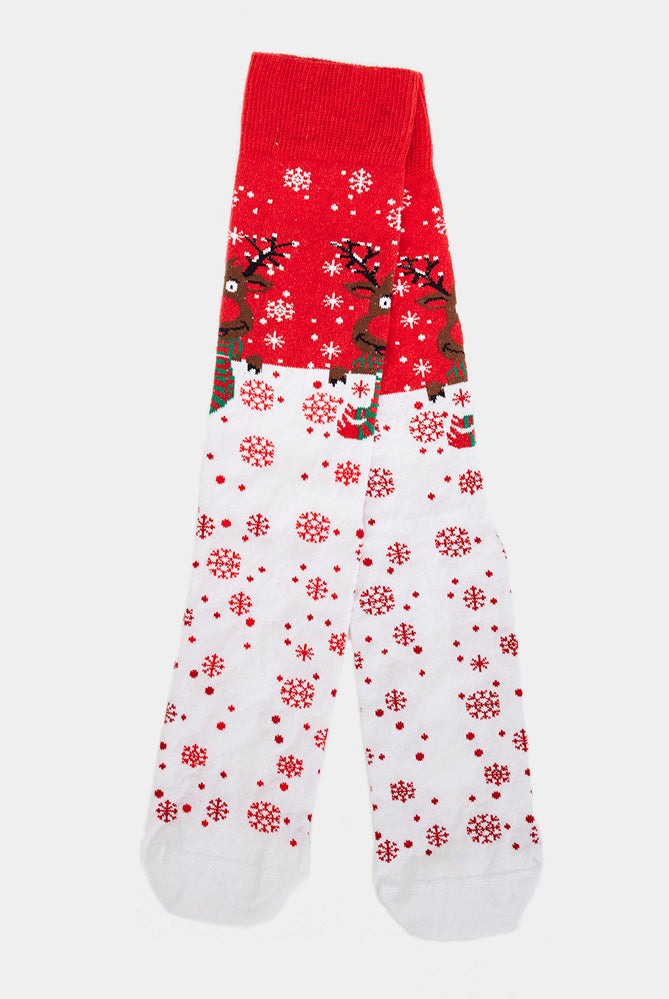 Meias de Natal Unisex Vermelha Rena com Cachecol