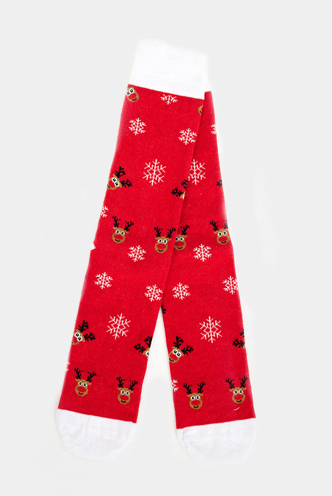 Meias de Natal Unisex Vermelhas com Rena Rudolph