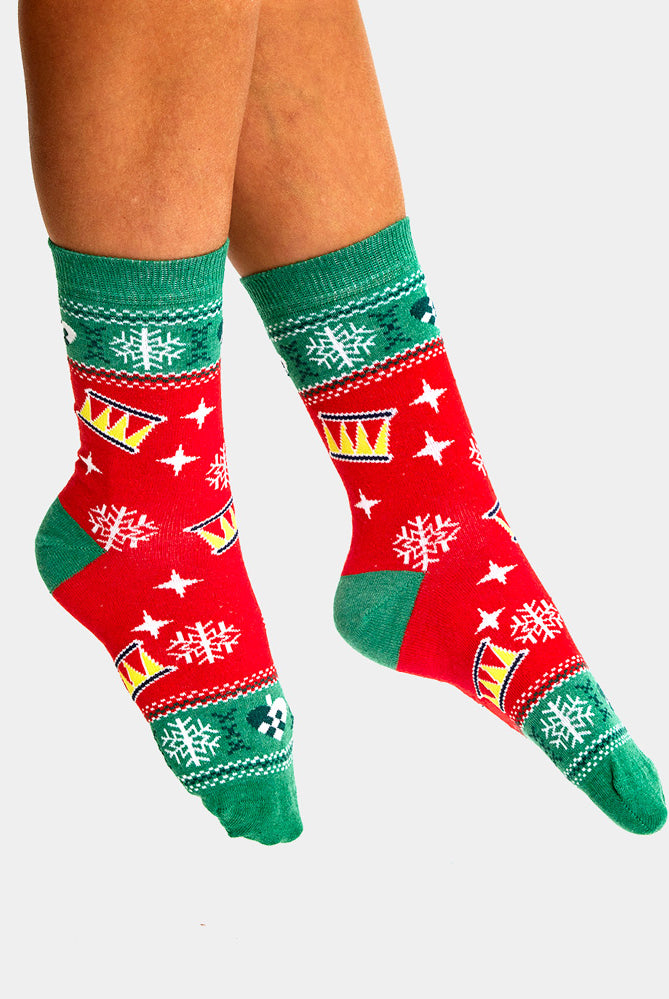Meias de Natal Unisex Vermelhas e Verdes com Árvore de Natal Homem e Mulher