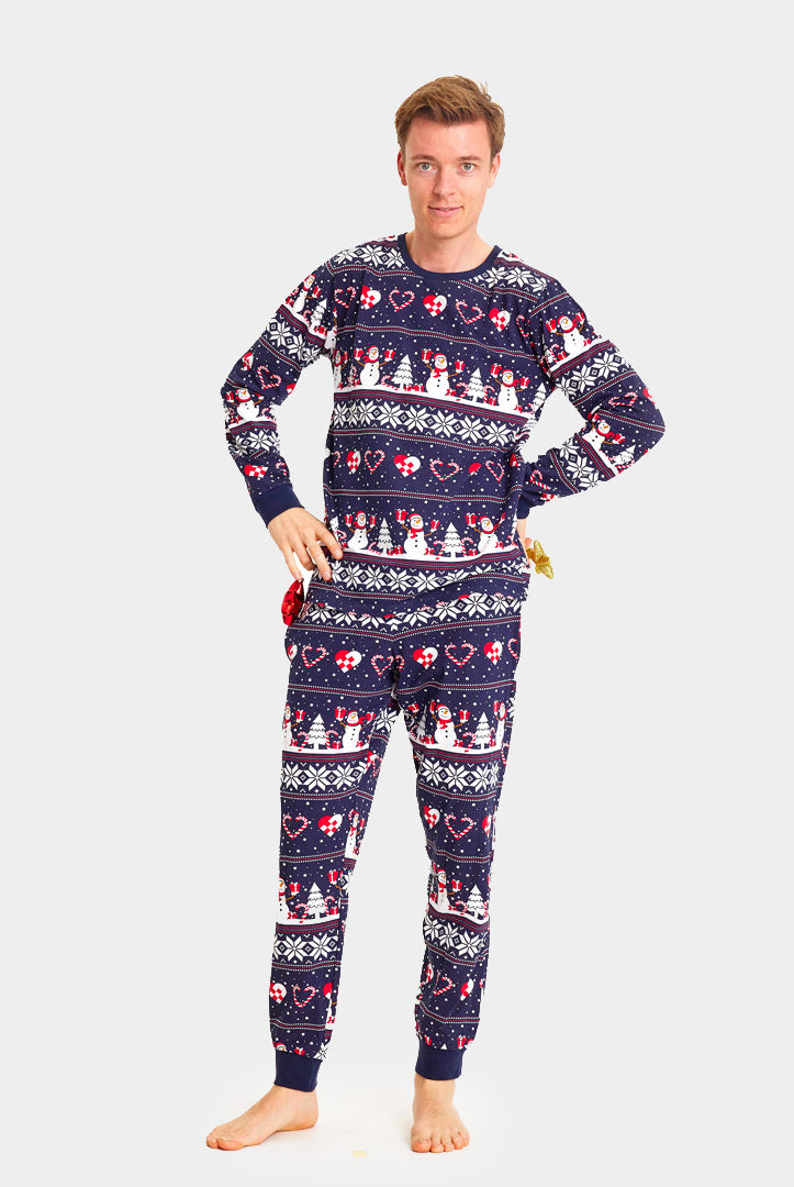 Pijama de Natal Familiar com Bonecos de neve e Corações Homem