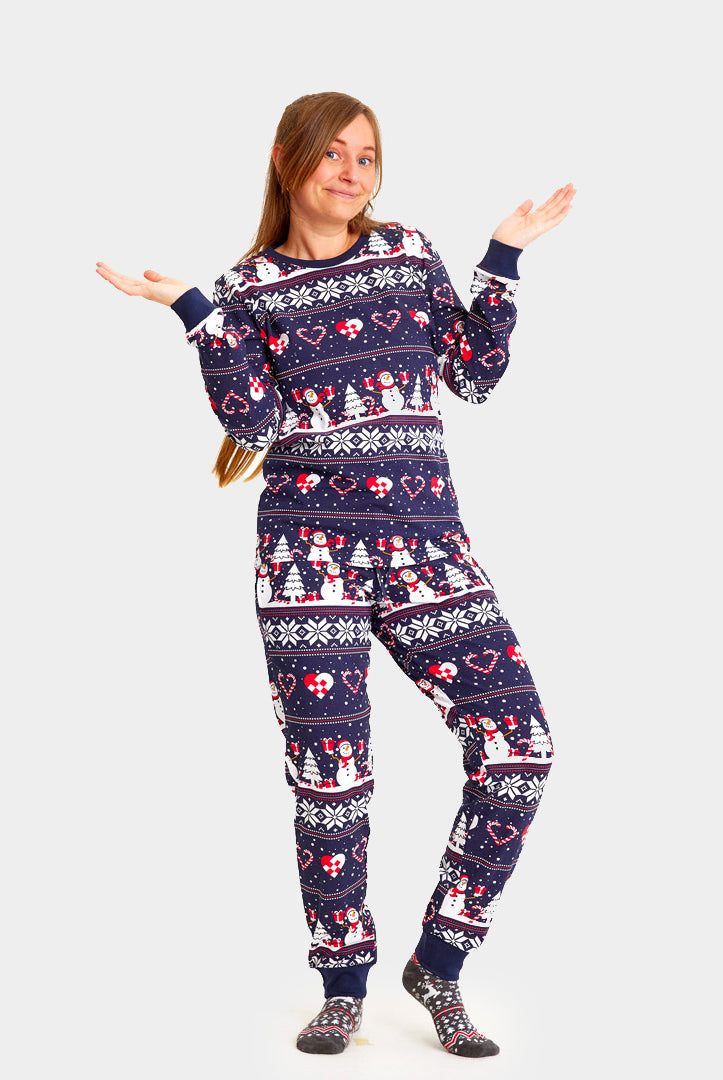 Pijama de Natal Familiar com Bonecos de neve e Corações Mulher