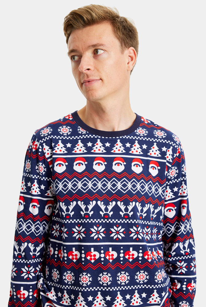 Pijama de Natal Familiar com Pai Natal, Árvores e Corações Homem