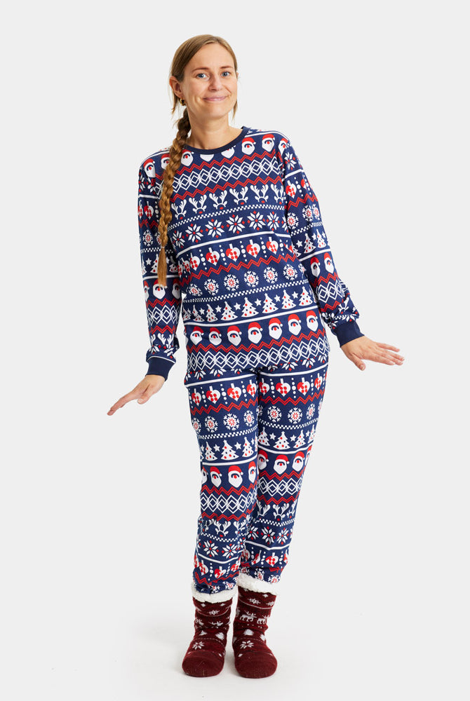 Pijama de Natal Familiar com Pai Natal, Árvores e Corações Mulher