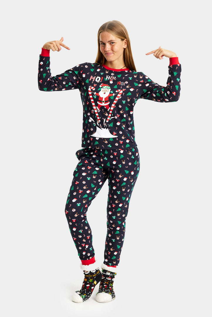 Pijama de Natal Familiar com Pai Natal Esquiador Mulher