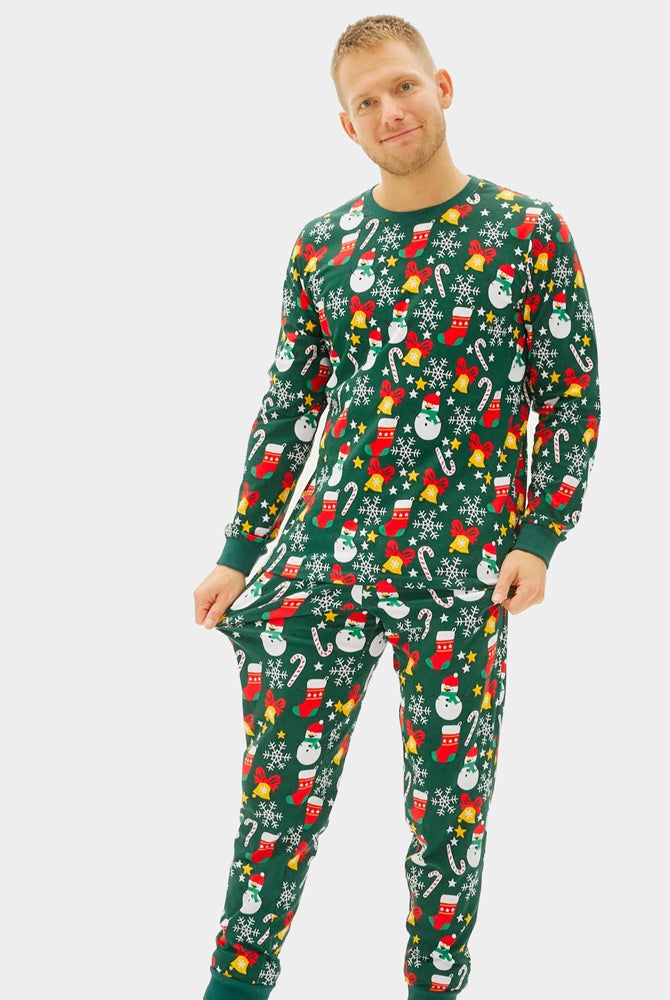 Pijama de Natal Familiar Verde com Motivos Natalícios Homem