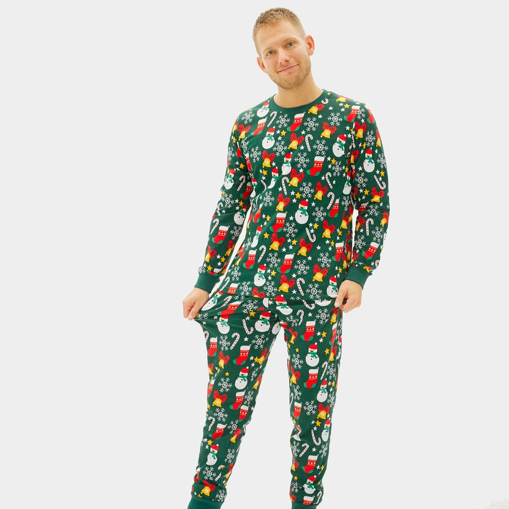 Pijama de Natal Familiar Verde com Motivos Natalícios Homem