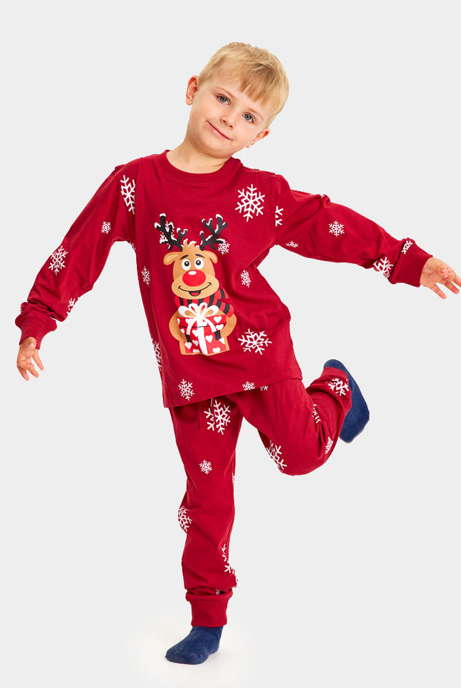 Pijama de Natal Familiar Vermelha com Rena Rudolph Crianças