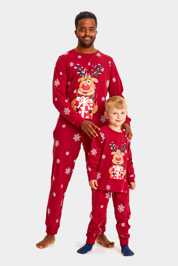Pijama de Natal Familiar Vermelha com Rena Rudolph