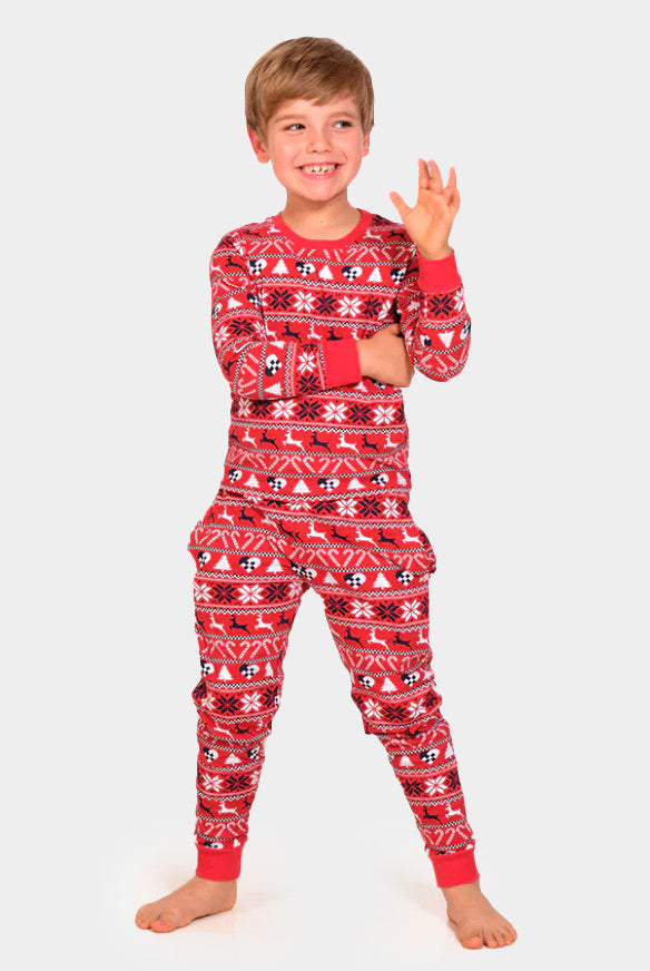 Pijama de Natal Familiar Vermelha com Renas e Árvores Crianças