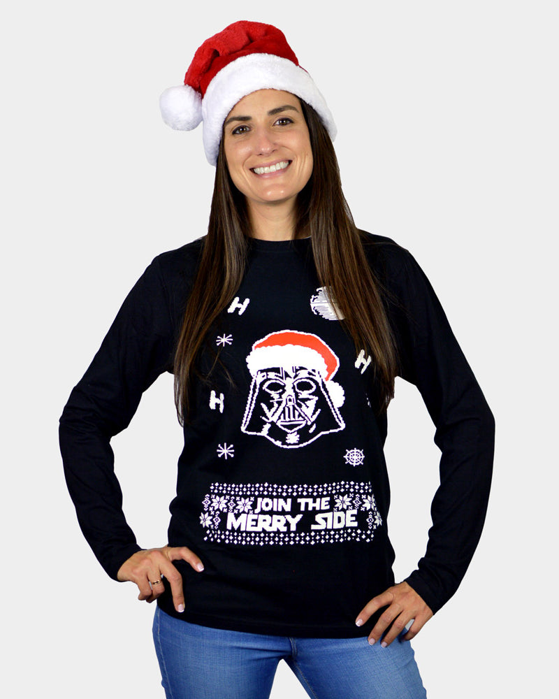 T-Shirt de Natal Preta Manga Comprida Star Wars Darth Vader Mulher