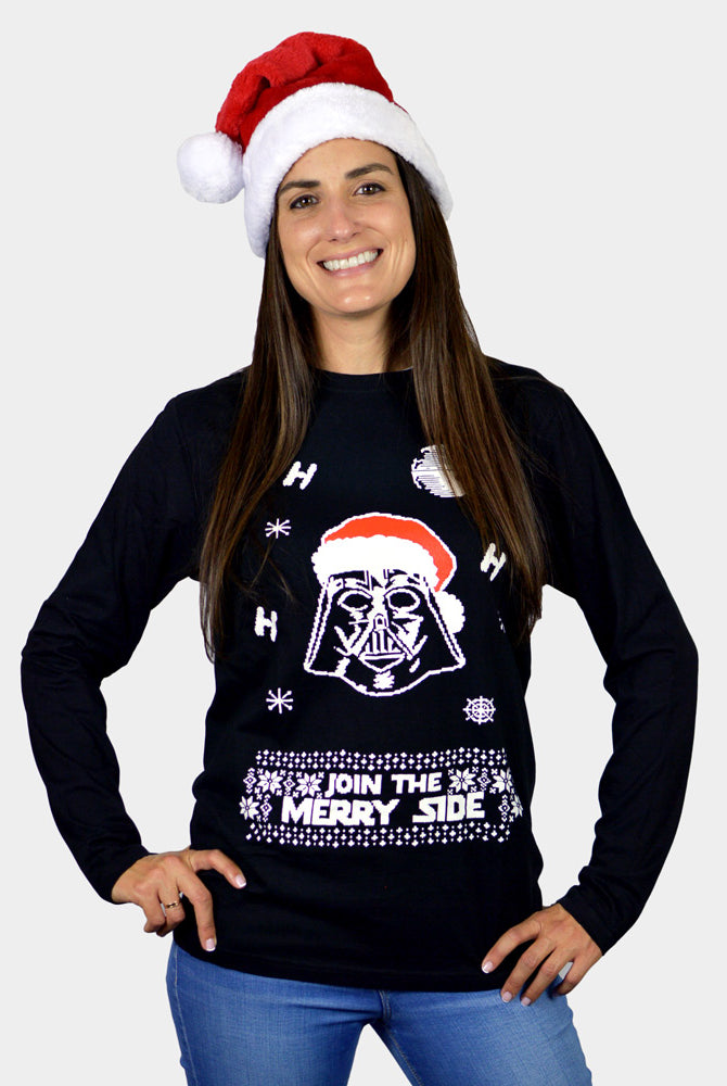 T-Shirt de Natal Preta Manga Comprida Star Wars Darth Vader Mulher