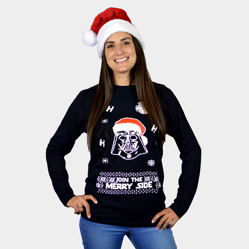 T-Shirt de Natal Preta Manga Comprida Star Wars Darth Vader Mulher