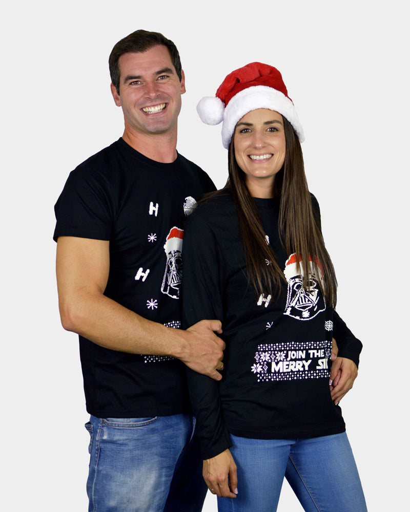 T-Shirt de Natal Preta Star Wars Darth Vader Casal