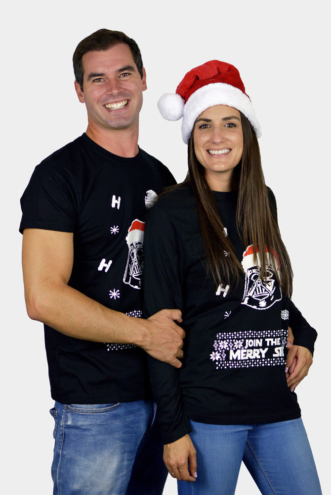 T-Shirt de Natal Preta Star Wars Darth Vader Casal