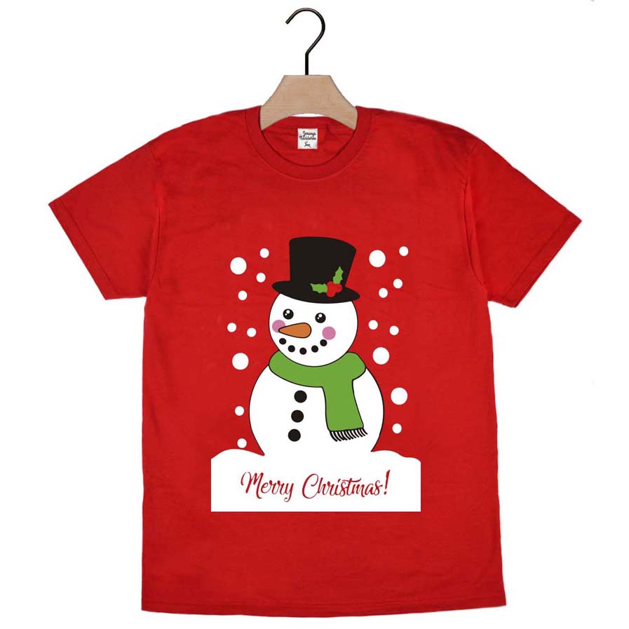 T-shirt de Natal Vermelha com Boneco de neve 2021