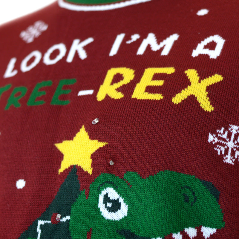 Camisola de Natal com Luzes LED para Família Christmas Tree-Rex detalhe