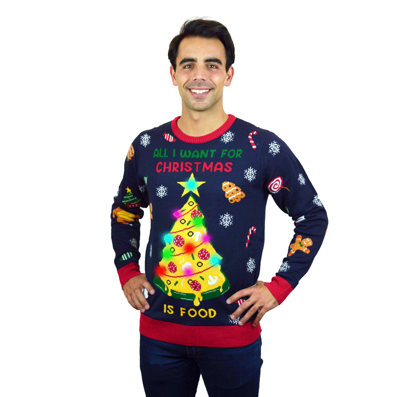 Camisola de Natal com Luzes LED Christmas Food homem