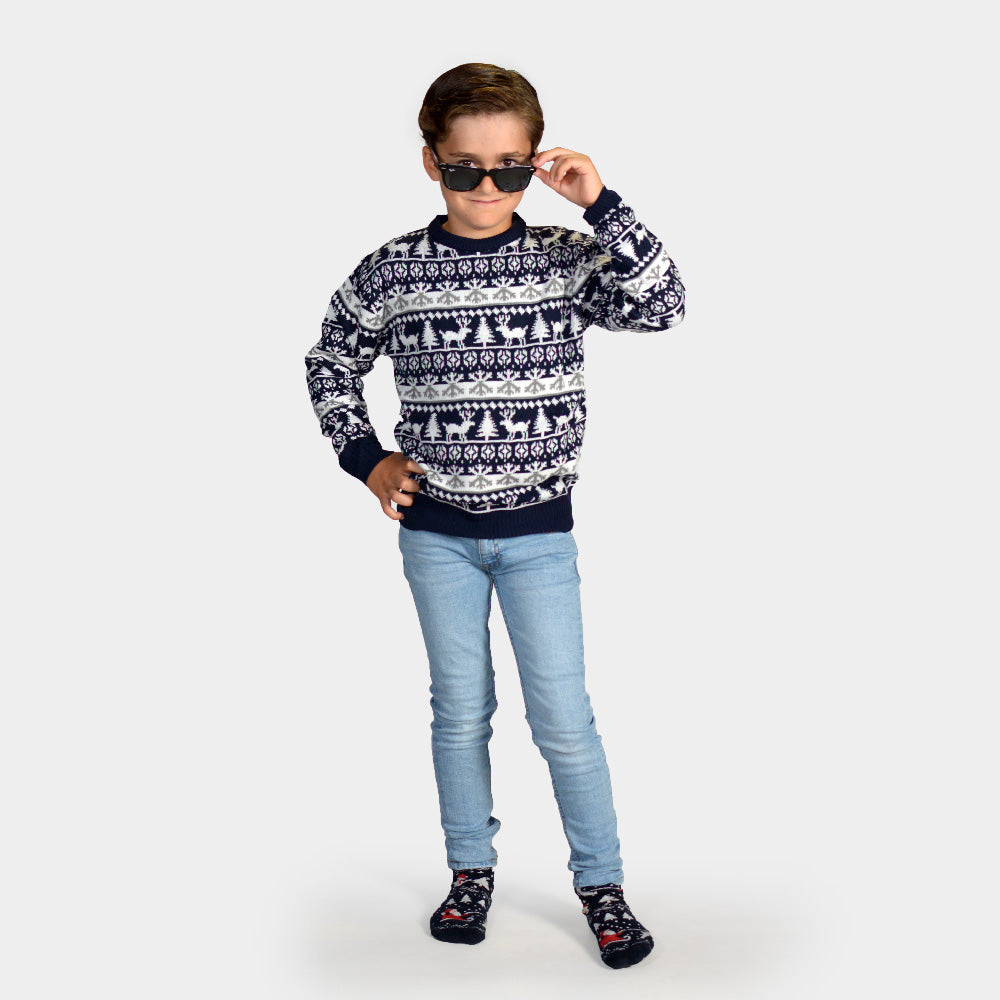 Camisola de Natal para Menino com Pinheiros, Renas e Neve
