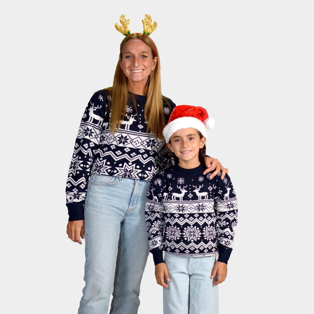 Camisola de Natal para Família com Renas e Estrelas Azul Nordic