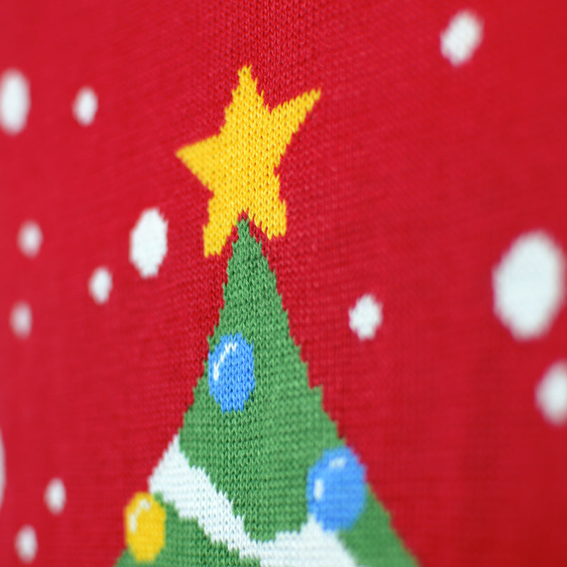Camisola de Natal Vermelha para Menina y Menino Árvore de Natal detalhe
