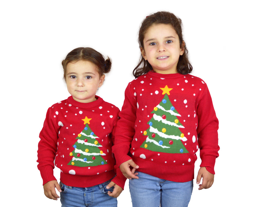 Camisola de Natal Vermelha para Menina Árvore de Natal