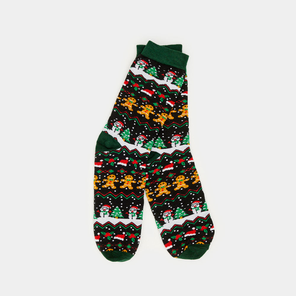 Meias de Natal Unisex Verdes com Gingerbread