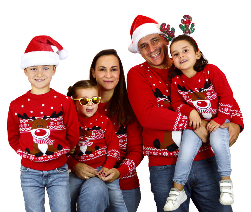 Camisola de Natal Vermelha para Menina y Menino Rena Rudolph Cachecol familia