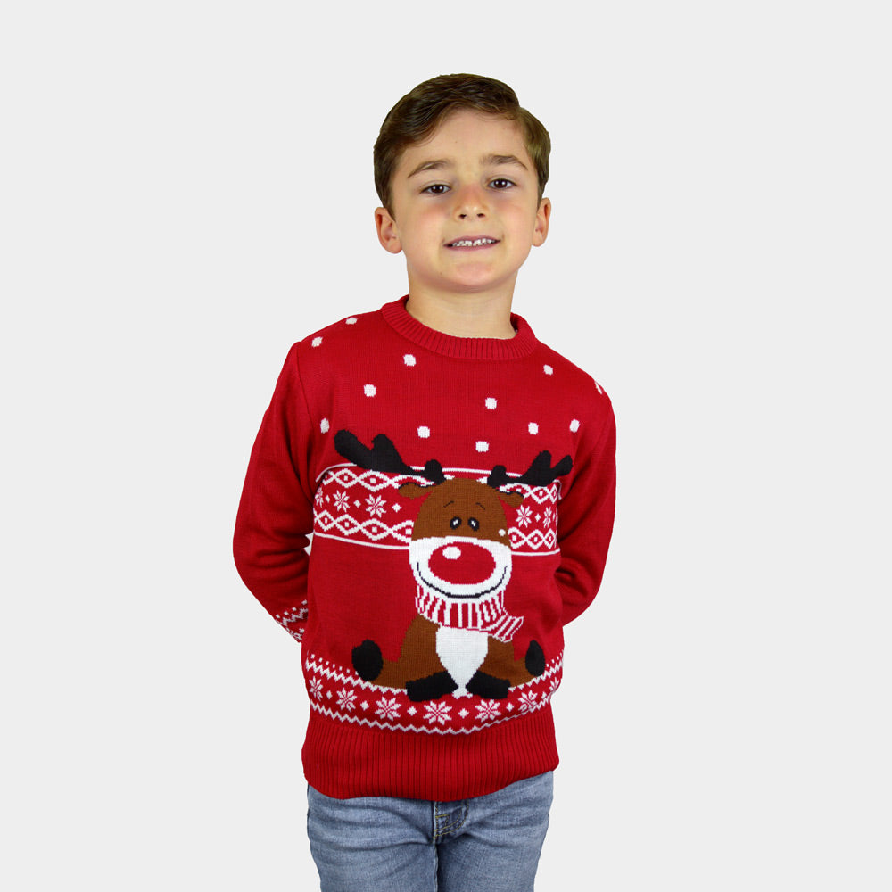 Camisola de Natal Vermelha para Menino Rena Rudolph Cachecol