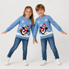 Camisola de Natal Família Azul Claro com Pinguim Crianças

