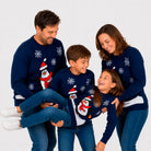 Camisola de Natal Azul Família com Pinguim
