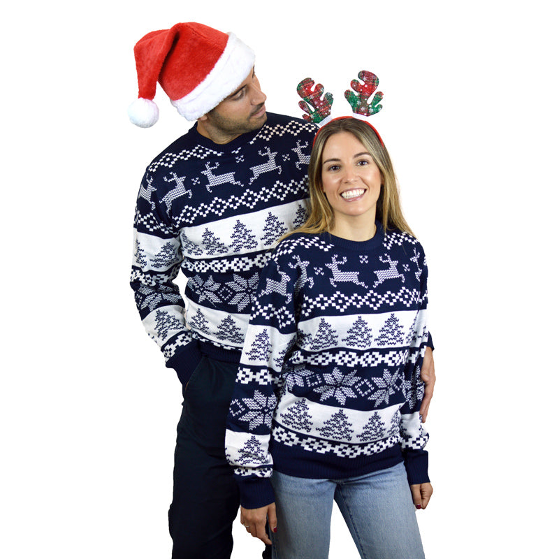 Camisola de Natal Azul para Família Pólo Norte casal