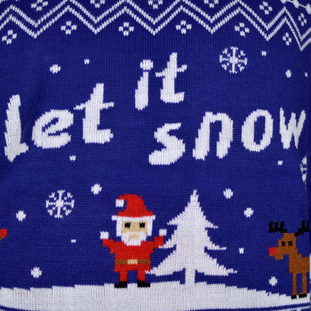 Camisola de Natal para Homem Azul Let It Snow detalhe